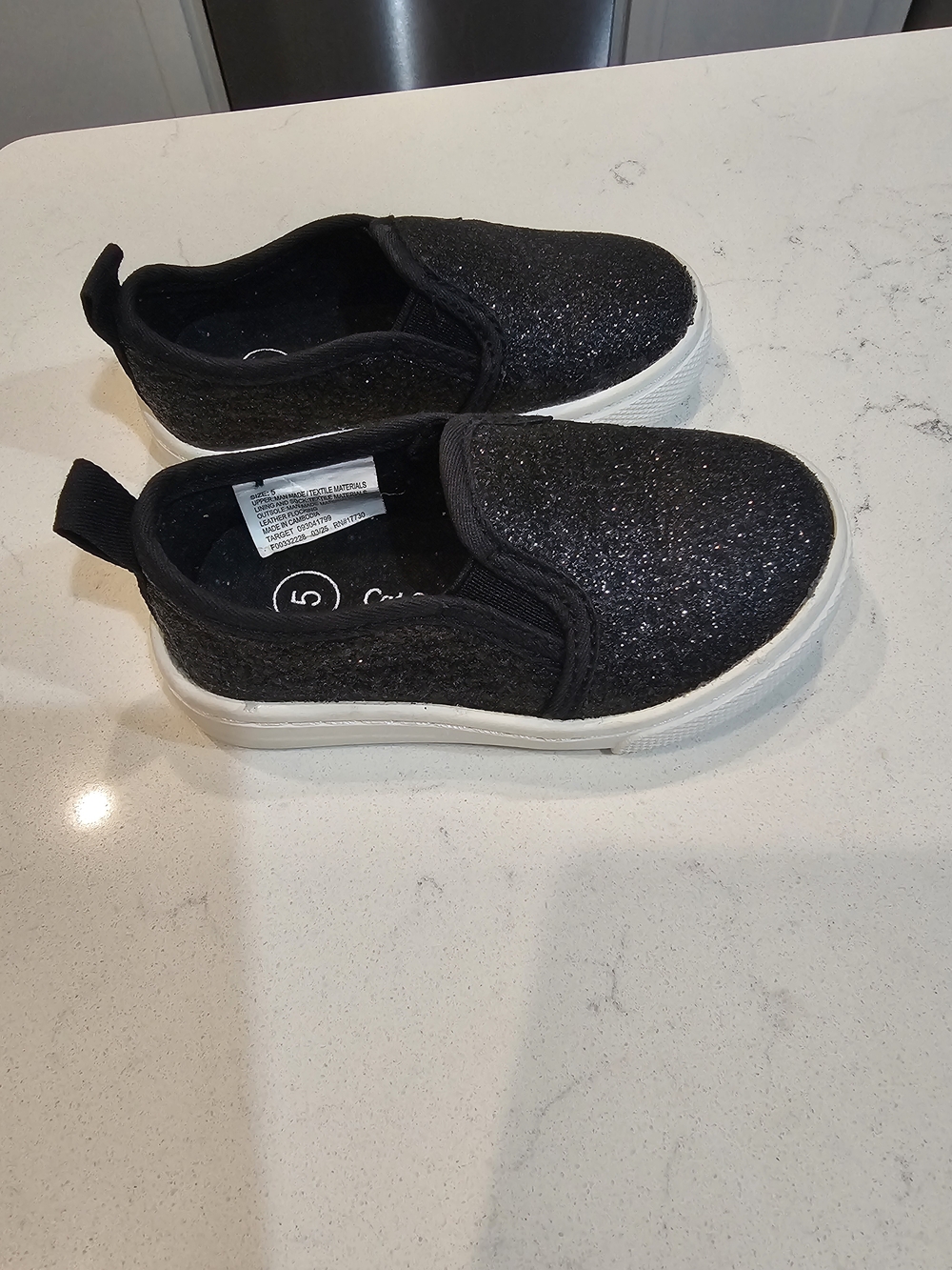 Kids Black Glitter Slip-On Sneakers - Sparkle Casual Shoes